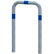 Impact protection bars | as e-charging post protection | for casting in concrete, | total width: 750mm, total height: 1150mm | hot-dip galvanized with blue reflective strips foil type RA1/A